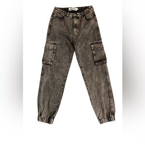 Refuge Denim Gray Acid Wash High Rise Cargo Joggers Jeans Size 3